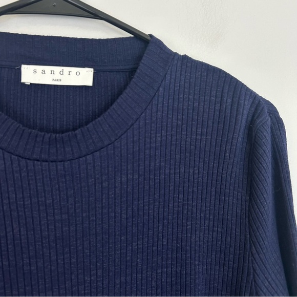 Sandro Blue Striped Knit Mixed Fabric Long Sleeve Top Size Large - Picture 7 of 11